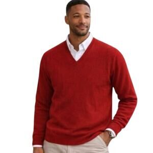 Wallin & Bros Burgundy Red v-neck pullover sweater soft cotton cashmere blend